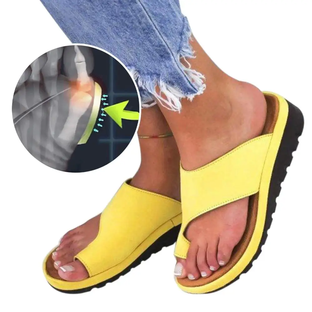

Women PU Leather Shoes Comfy Platform Flat Sole Ladies Casual Soft Big Toe Foot Sandals Orthopedic Bunion Corrector