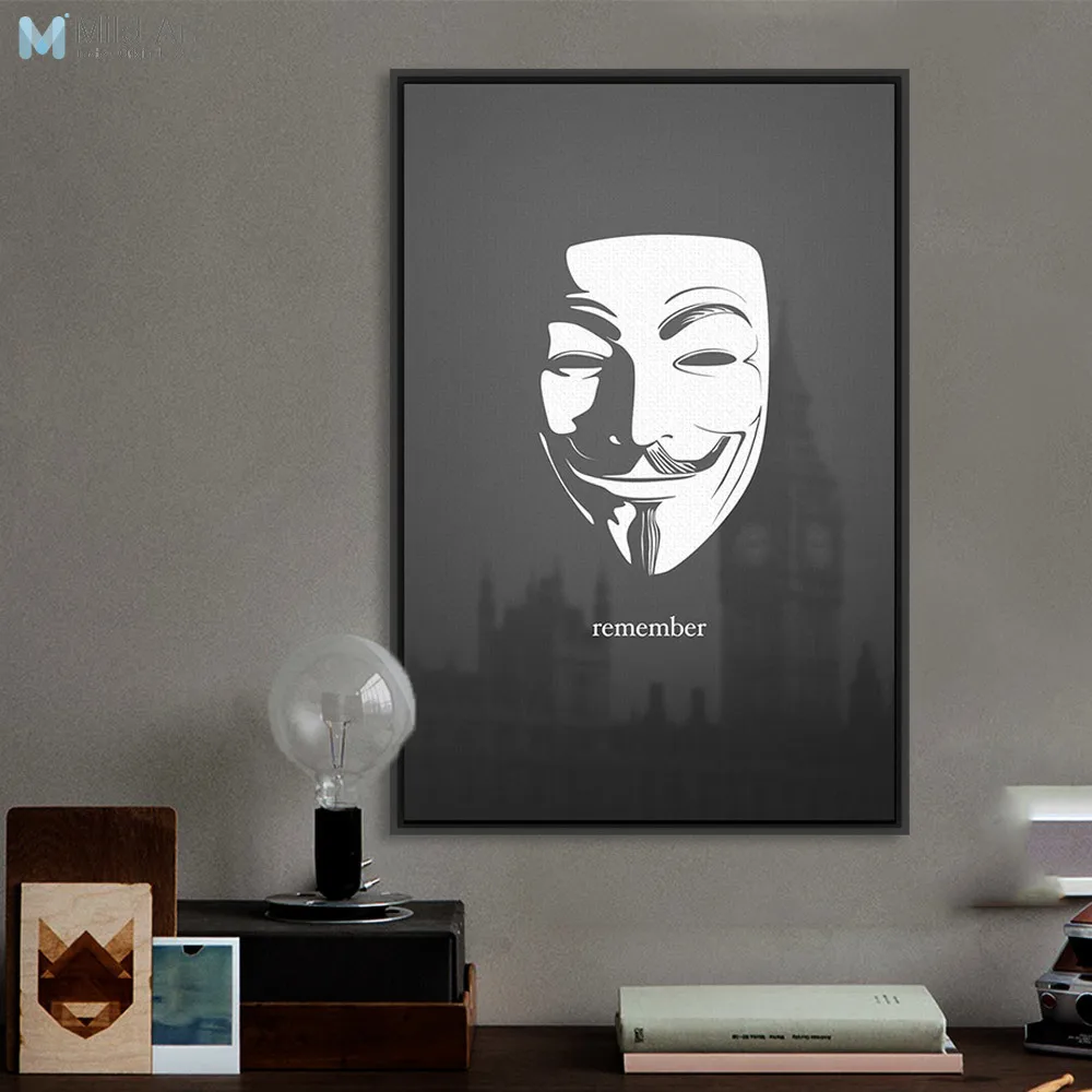 Черный белый Лондонский поп-фильм герой V для Vendetta холст большой художественный