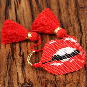 

Trendy Sexy Red Lips Women Bracelets Import MIYUKI Beads Handmade Long Tassel Biting Lips Female Bracelets Jewelry Dropshipping