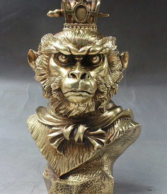 

9" China FengShui Brass Wealth Auspicious Monkey King Sun wu kong Bust Statue