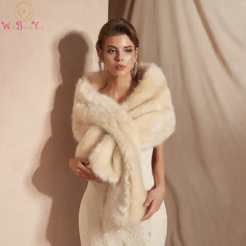 

Real Photos Faux Fur Winter Wrap 2019 New Wedding Jackets Bridal Special Occasion Shawls Bridal Wraps capa noiva In Stock