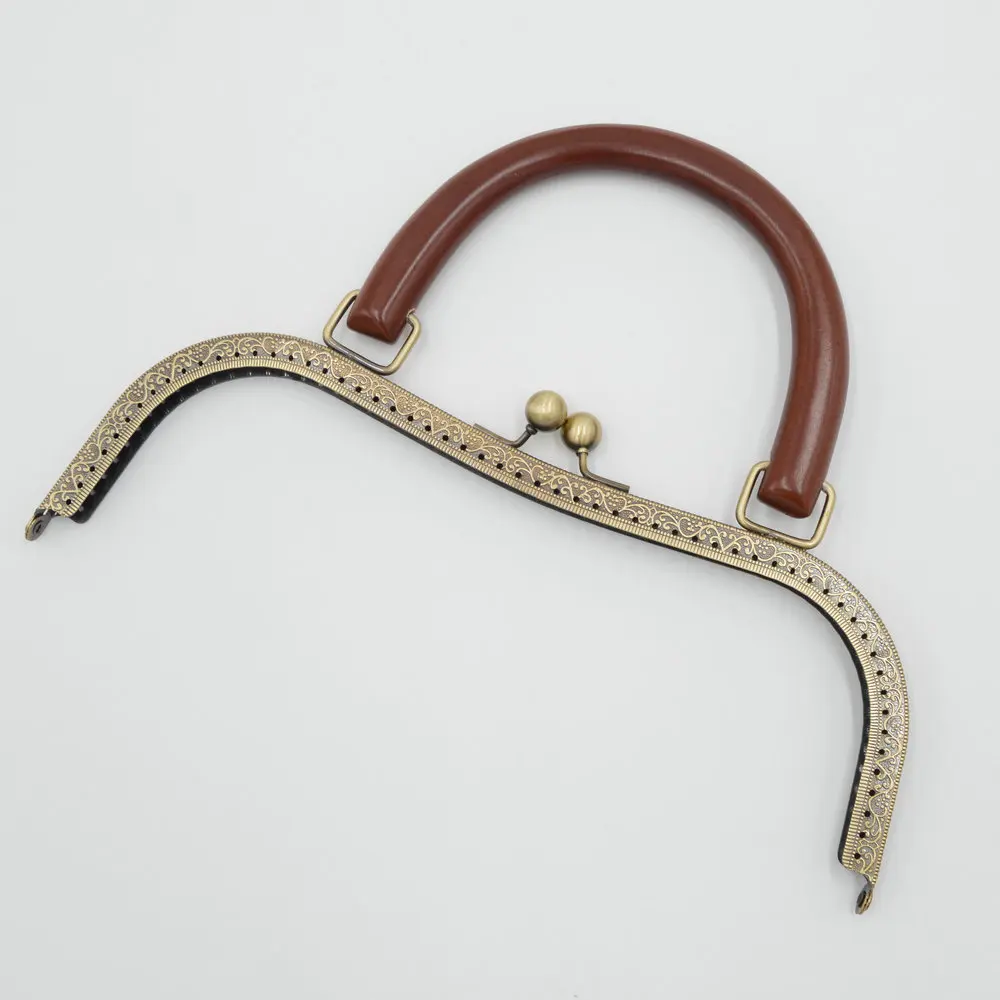 Solid wood handle High-grade wooden handle Metal Purse frame Kiss Clasp DIY accessories Coin Purse antique brass