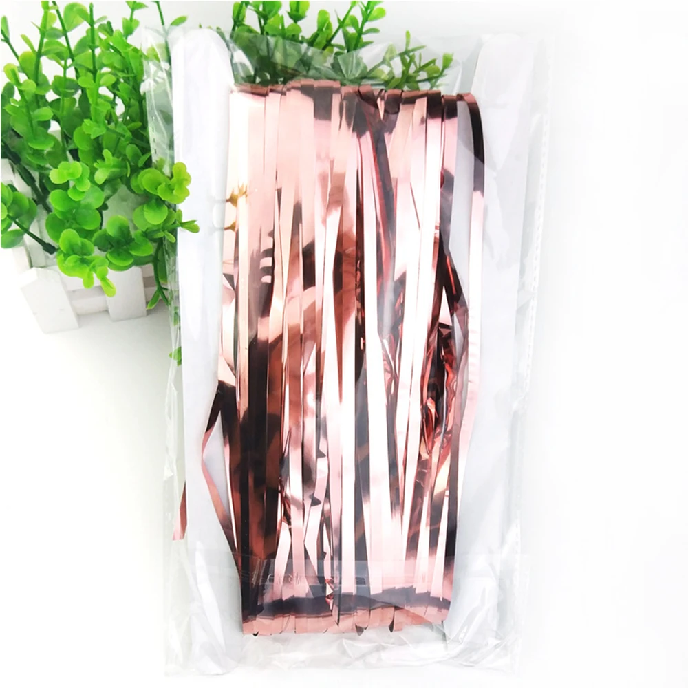YORIWOO 1x2M Rose Gold Metallic Foil Curtain Fringe Tinsel Garlands Wedding Backdrop Photo Props Birthday Party Decorations Wall
