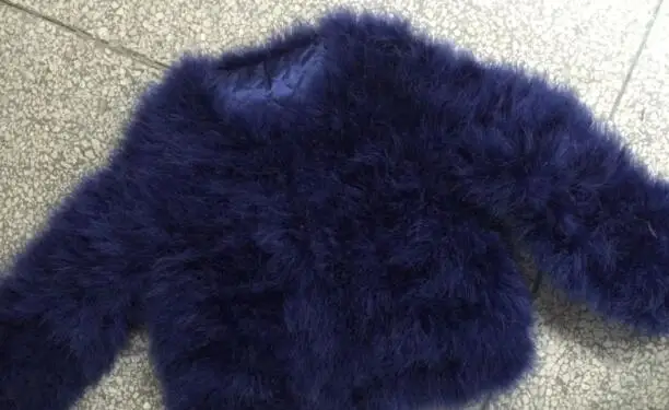 Соблазнительное Женское пальто из страусиной шерсти с натуральным мехом, Женское пальто из натурального пера, короткое, размера плюс 7XL, зимняя Праздничная куртка с длинным рукавом - Цвет: dark blue
