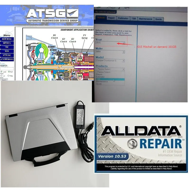 2018 Alldata и mi t-chell программное обеспечение 10 53 + Mi-tchell ondemand 2015 ATSG 1 ТБ HDD установлен CF52 Mi