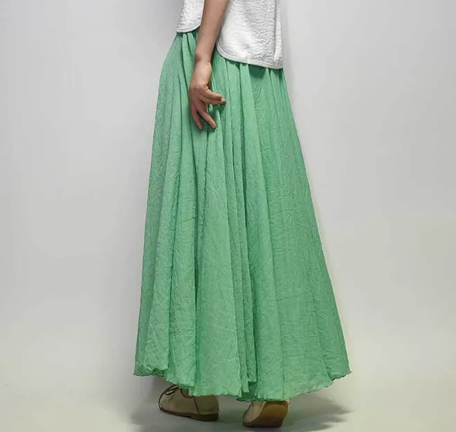 La MaxZa для женщин лен хлопок макси длинные юбки для Пляж Boho faldas mujer moda Синий Зеленый Желтый сезон: весна-лето юбки большого размера - Цвет: Green tea
