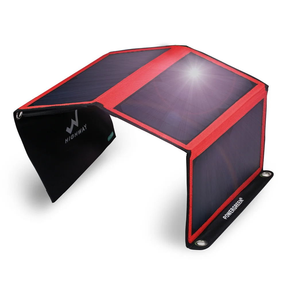 

PowerGreen Mobile Phone Solar Charger 21W Foldable Solar Power Bank SUNPOWER Solar Panel for Outdoor