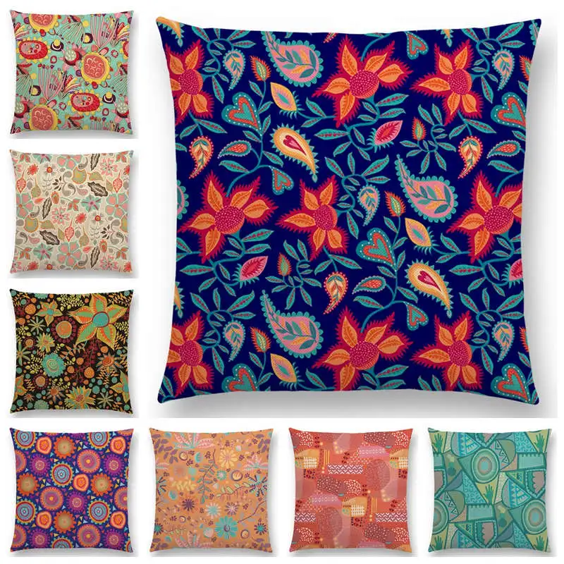 

Harvest Spring Flowers Garden Sofa Throw Pillow Case Fantasy Floral Pattern Tribal Cushion Cover