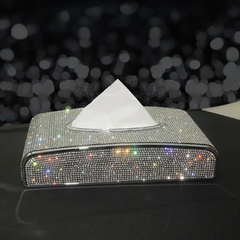 

Rhinestone Car Tissue Box Bling Diamond Crystal Auto Tissue Holder Car Styling Diamante Block-type Tissue Paper Cover for Women