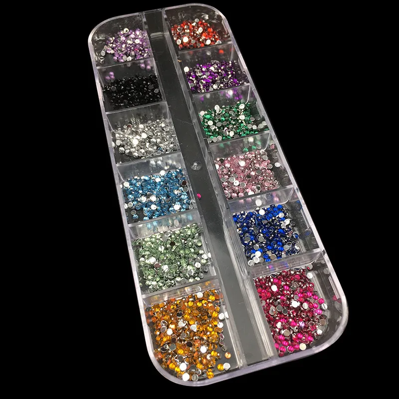 

New Mix 12 Color 2mm Circle Beads Nail Art Tips Rhinestones Deco Glitters Nail Decoration with Hard Case Acrylic UV Gel