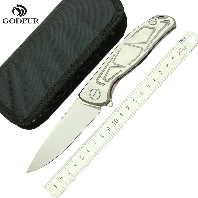 

GODFUR NEW TOP F95 Flipper folding knife D2 steel TC4 Titanium S pattern handle camping hunting pocket kitchen knives EDC tools