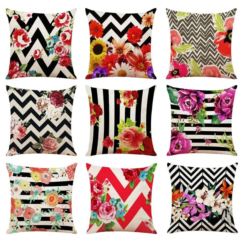 

Colorful Geometry pattern Pillowcase Geometric Printed pillowcases Linen cotton Pillow covers Soft Pillow case 45x45cm