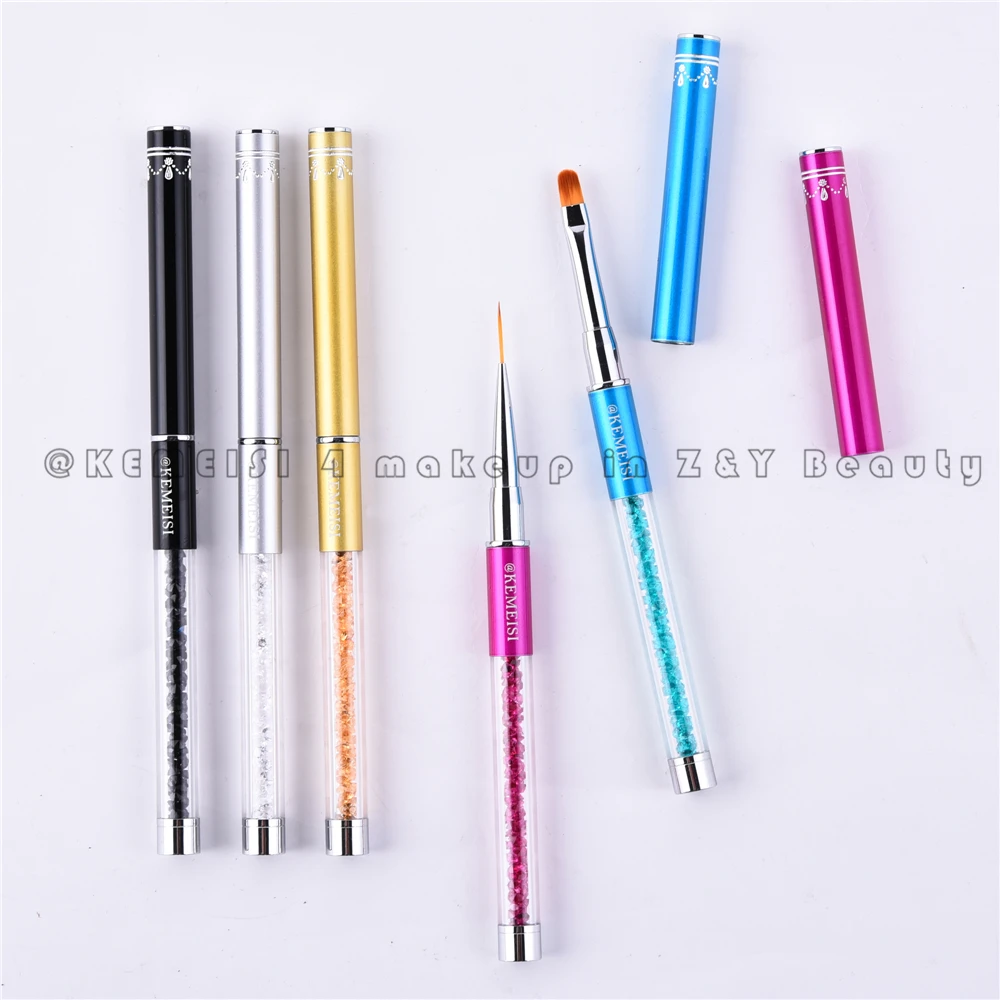 KEMEISI 1PC Rhinestone Nail Art Brush with Stoving Varnish Metal Handle Nail Art Brush 5 Kinds of Hair Tip
