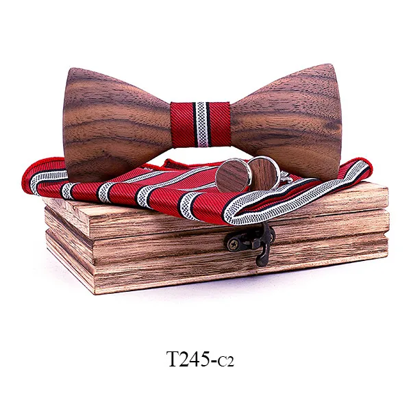 3D для мужчин деревянный галстук-бабочка галстук набор бабочкой и носовые платки запонки для Бизнес Свадебная вечеринка Hombre подарок на год - Цвет: T245-C6