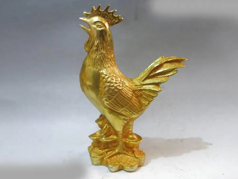 

DS China bronze gild carved beautiful Good luck rooster sculpture Statue