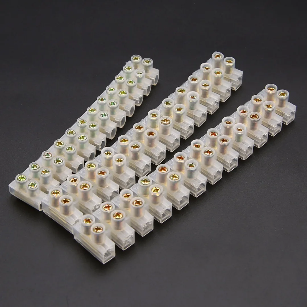 3pcs 12 Position Connector Strip 3A/6A/10A Barrier Screw Terminal Block Wire Connector Strip with Good Insulation