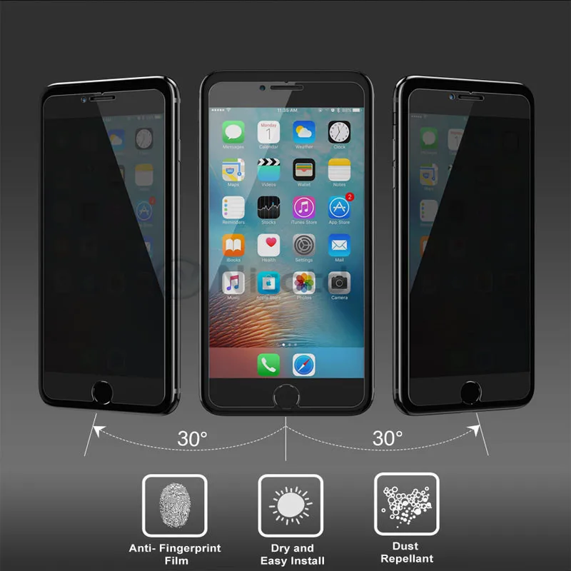 Закаленное стекло для iphone 8 Plus защита экрана антишпионское противоударное стекло для iphone X 6 6s 7 Plus 5 5S SE
