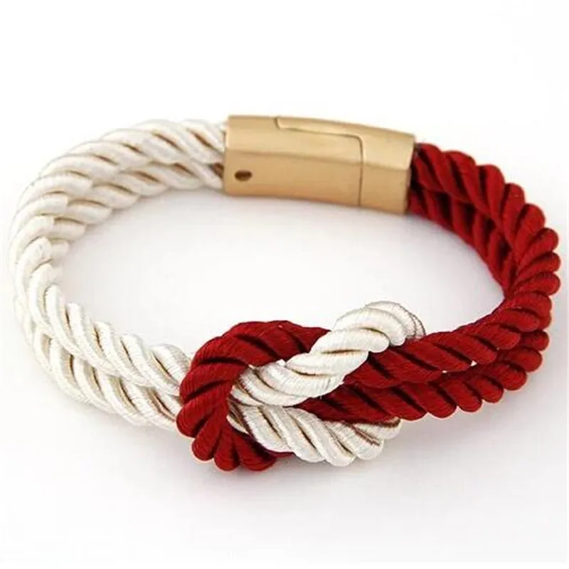 

2018 Hot Trendy Fashion Braided Rope Chain with Magnetic Clasp Bow Charm Leather Bracelets & Bangles for Women Men Jewelry