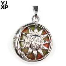 YJXP классический Стиль круглый посеребренный медальон солнце камень унакит модные подвески, ювелирные изделия