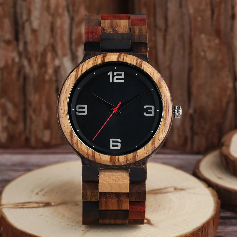Unique Mixed Color Watch Men Clock Man Retro Full Wooden Band Quartz Wrist Watch Top Luxury Round Analog Watches Reloj de madera (7)