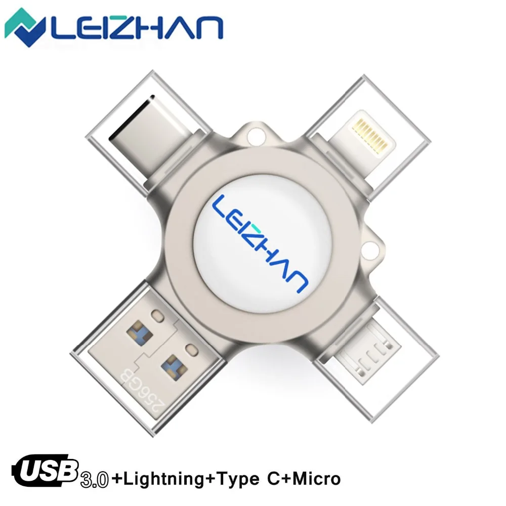 

4in1 USB FLASH DRIVE 128GB For iPhone ipad Android Phone Pendrive Lightning Pen Drive Type-c Photostick Micro U Disk USB Drive