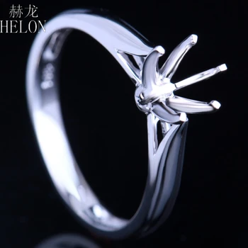 

HELON 5.5-6.5mm Round Classic Solitaire Solid 14K White Gold Semi Mount Engagement Wedding Women Jewelry Ring Setting wholesale