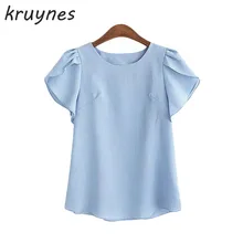 European and American style 2017 Summer new large size T-shirts women butterfly sleeve O-neck white pink and blue tops women