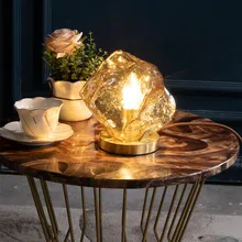 Медная Хрустальная стеклянная настольная лампа, прикроватное освещение, современный светодиодный абажур, настольная лампа