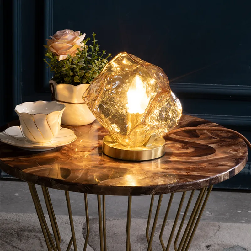 

Copper Crystal Glass Table Lamp Bedside Lighting Modern Study LED Glass Lampshade Desk Lamp