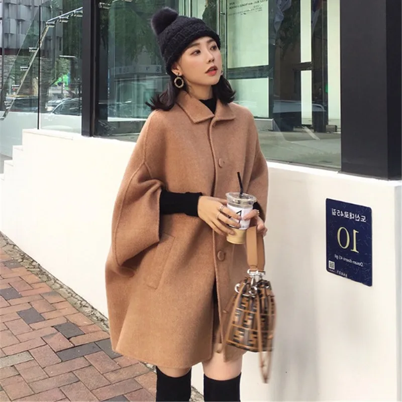 camel Style Longue noir Vintage Femmes D'hiver Coréen Laine Pardessus Beige Manteaux Mode Cape 2018 Manteau 6SBw4x