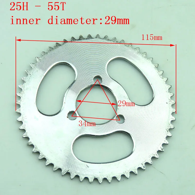 Супер Задняя звездочка 25 H 55 T 29 мм 55 зуб серебро для 47cc 49cc карманный велосипед мини ATV мопеды скутеры яма грязи мотар и велосипед