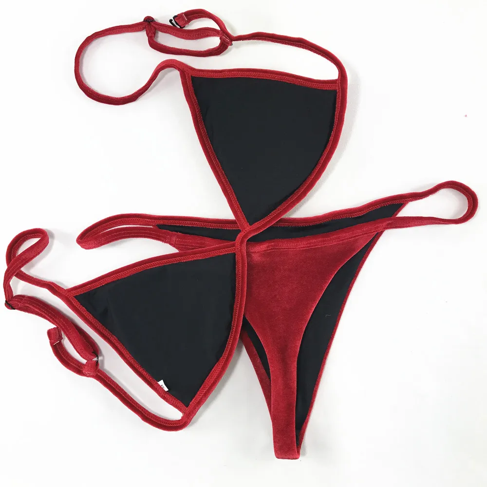 bikini shorts set Velvet Bikini Set 2020 Women Swimsuit Monokini Bodysuit Swimming Suit Bathing Suits Swim Halter Thong Beach Swimwear Cikini bikini set sale
