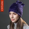CNTANG Women Rhinestones Velvet Hats Winter Warm Fashion Tied hair Ponytail Hat For Female Autumn Flannel Caps Skullies Beanies 3