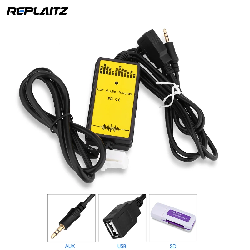 

Replaitz WT-USB-TYT01 2x6P Connect Car MP3 Adapter Interface AUX Audio CD Cable USB 2.0 Car SD CD Changer for Toyota RAV4 Lexus