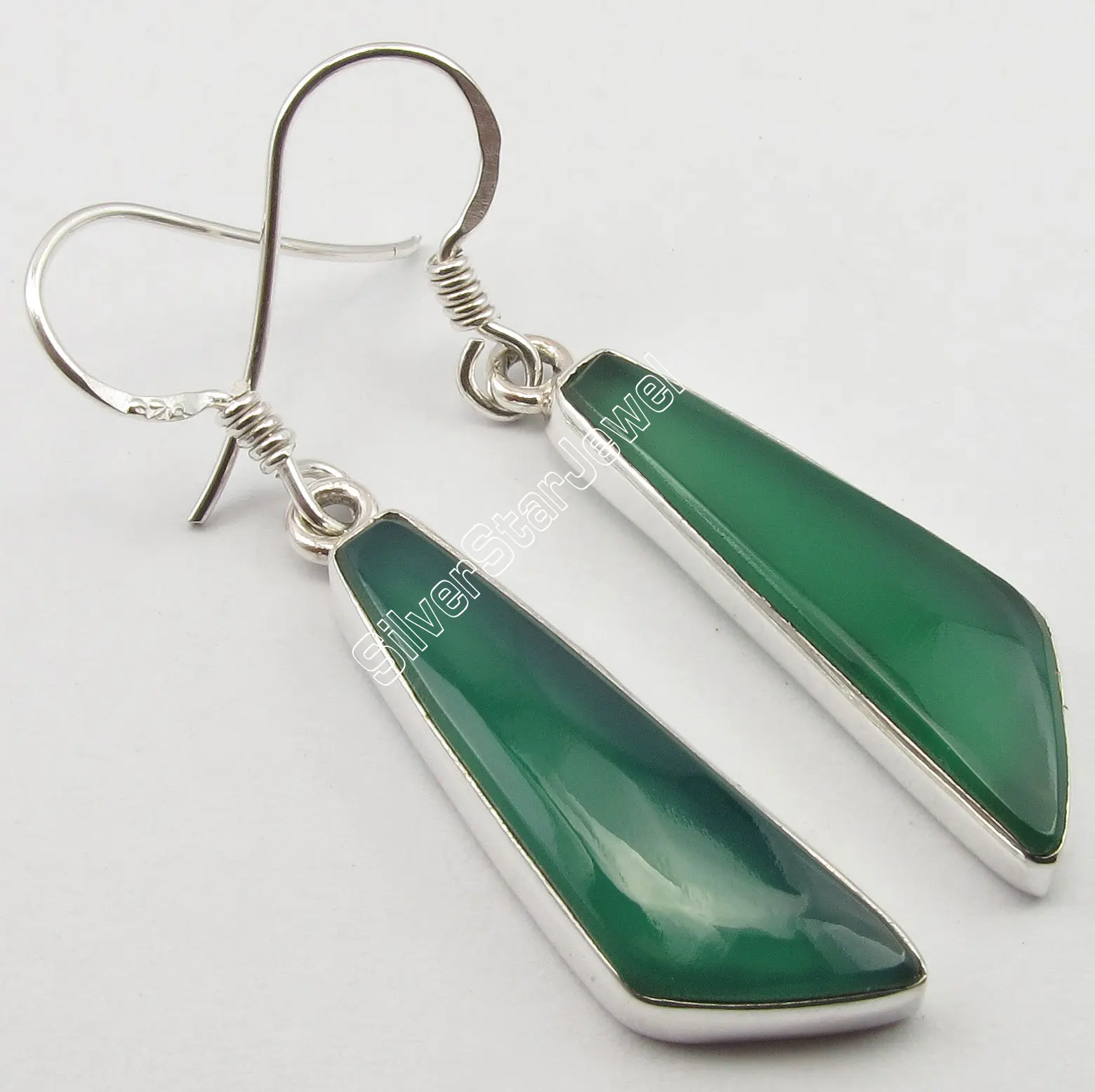 

Chanti International . Pure Silver Real GREEN ONYX EXTRA ORDINARY Flat Earrings 4.3 CM 4.1 Grams