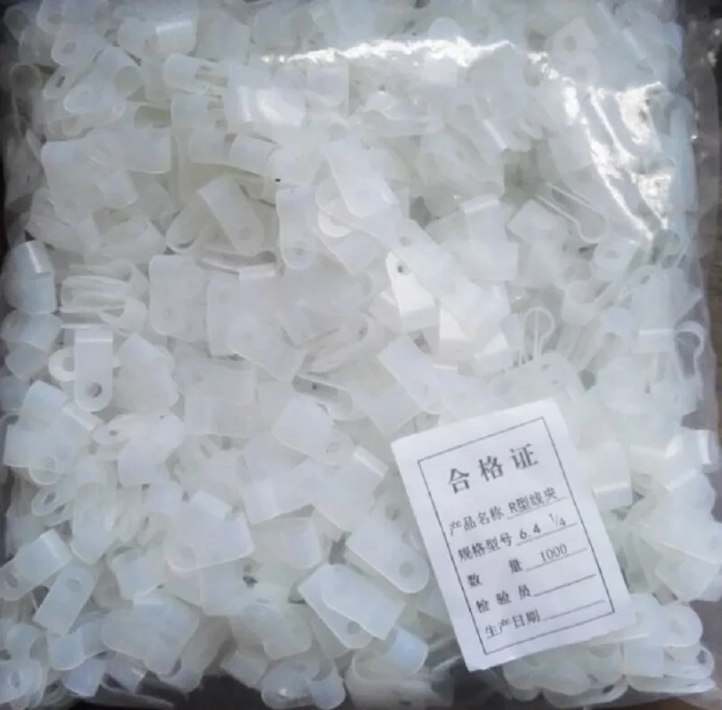

1000pcs Nylon White Wire Cable Hose P Type R Clamp Clips Clip C 6.4mm 1/4"