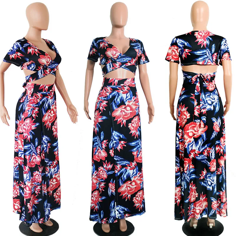 summer floral print skirt 2 piece set-2