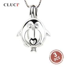CLUCI 3 шт 925 серебро медальон из Жемчуга Кулон Прекрасный Пингвин Подвески-клетки для женщин ожерелье серебро 925 циркон кулон