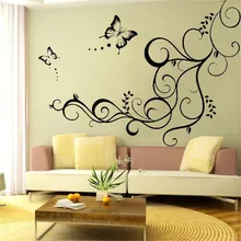 Waterproof Cartoon Butterfly Flower Leaf DIY Art Mural Wall Sticker Living Bed Room Home Decoration Decor flower rattan butterfly design toilet waterproof wall sticker