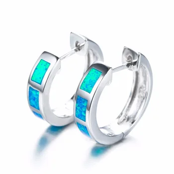 

Women 925 Sterling Silver Clip Earrings Round Double Circles White/Blue Opal Clip On Earrings