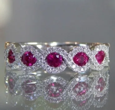 Elegant Bands Ring Silver color Jewellery Women Anillos Mujer AAA rose red Cubic Zirconia Wedding Band jewelry Gifts with 925
