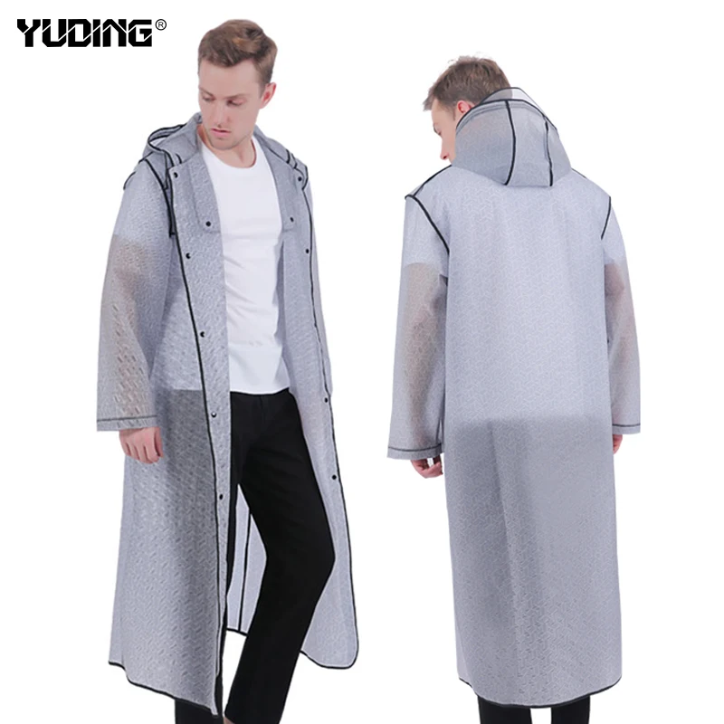 

Long Plastic Adults Men Raincoat Fashion Thick Geometric Poncho Waterproof Hooded Male/boys Semi-transparent Raincoat Rainwear