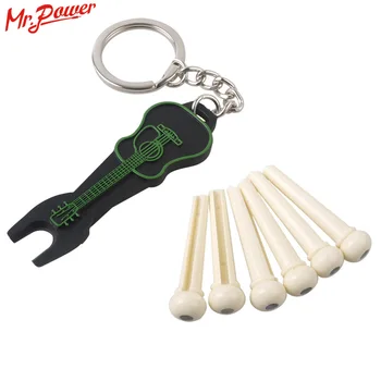 

6Pcs Acoustic Guitar Bridge Pins With Keychain Style Bridge Pin Puller Remover Accessories Ivory W/ Black Dot Z