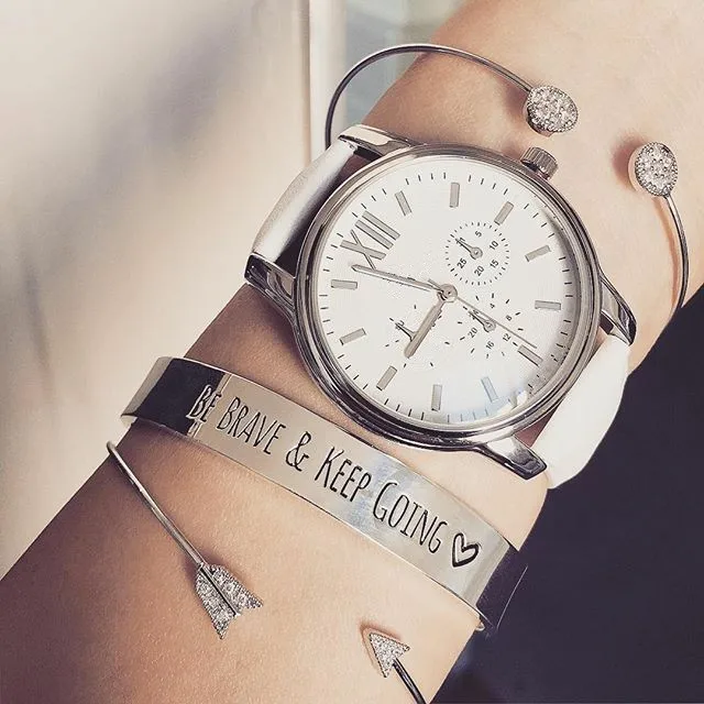 

3pcs /set Elegant Rhinestone Arrow Cuff Bangle for Women Minimalist Punk Be Brave Keep Going Inspirational Bracelets Set Jewelry