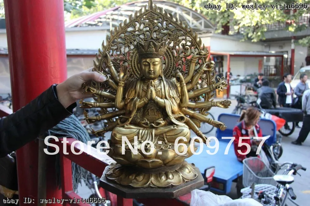 

Tibet Buddhism Temple Copper Bronze Gild Avalokitesvara Guan Yin Kwan-yin Statue gift art 100% Genuine copper