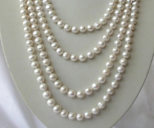 

RHJ00112 stunning long 100" round white freshwater cultured pearl necklace NEW