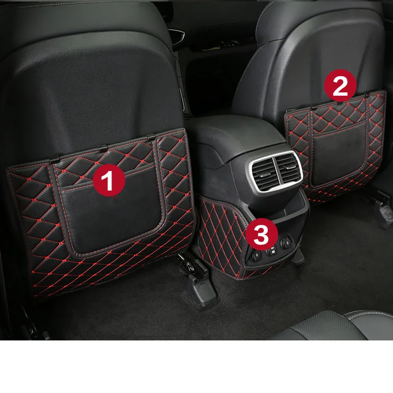 Lsrtw2017 волоконная кожа заднего сиденья автомобиля анти-удар коврик для hyundai Santa Fe 4-го поколения - Название цвета: red 3 pcs
