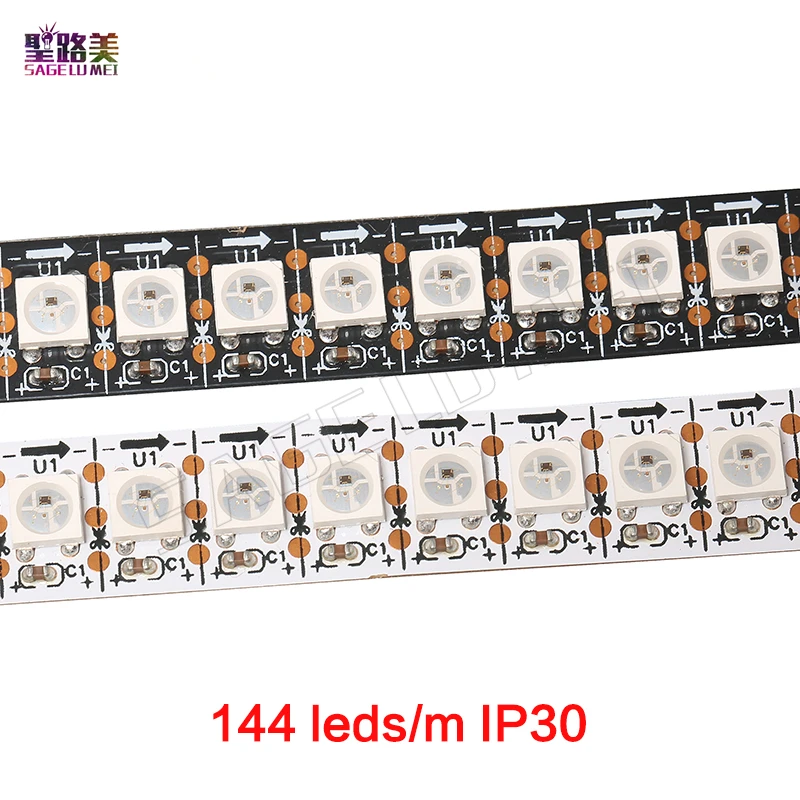 1 м/5 м DC5V индивидуально адресуемых ws2812b Светодиодные полосы ws2811ic встроенный 30/60/144 пикселей, умный rgb светодиодный светильник лента IP67