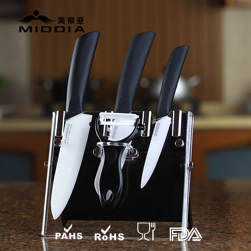 Middia 5 шт. керамический кухонный нож набор с блок Керамический нож для очистки овощей и фруктов+ сантоку ножи+ нож шеф-повара+ очистки фруктов и овощей