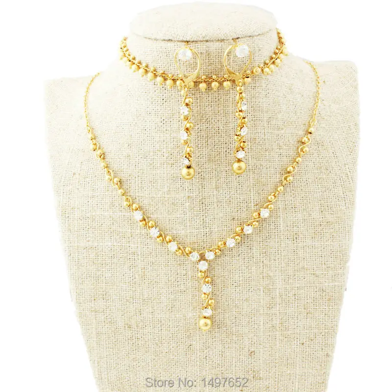 

Luxury Bridal WeddingJewelry set . Gold Color Crystal Necklace/Earring/Bracelet Ethiopian/Middle EastAfrican/Nigeria Jewelry